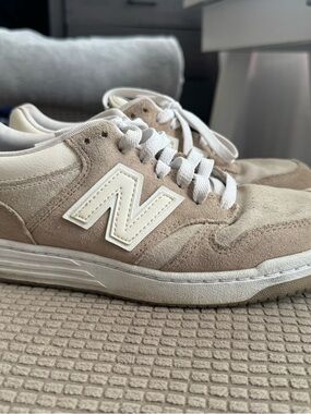 New Balance Beige and White Suede Sneakers